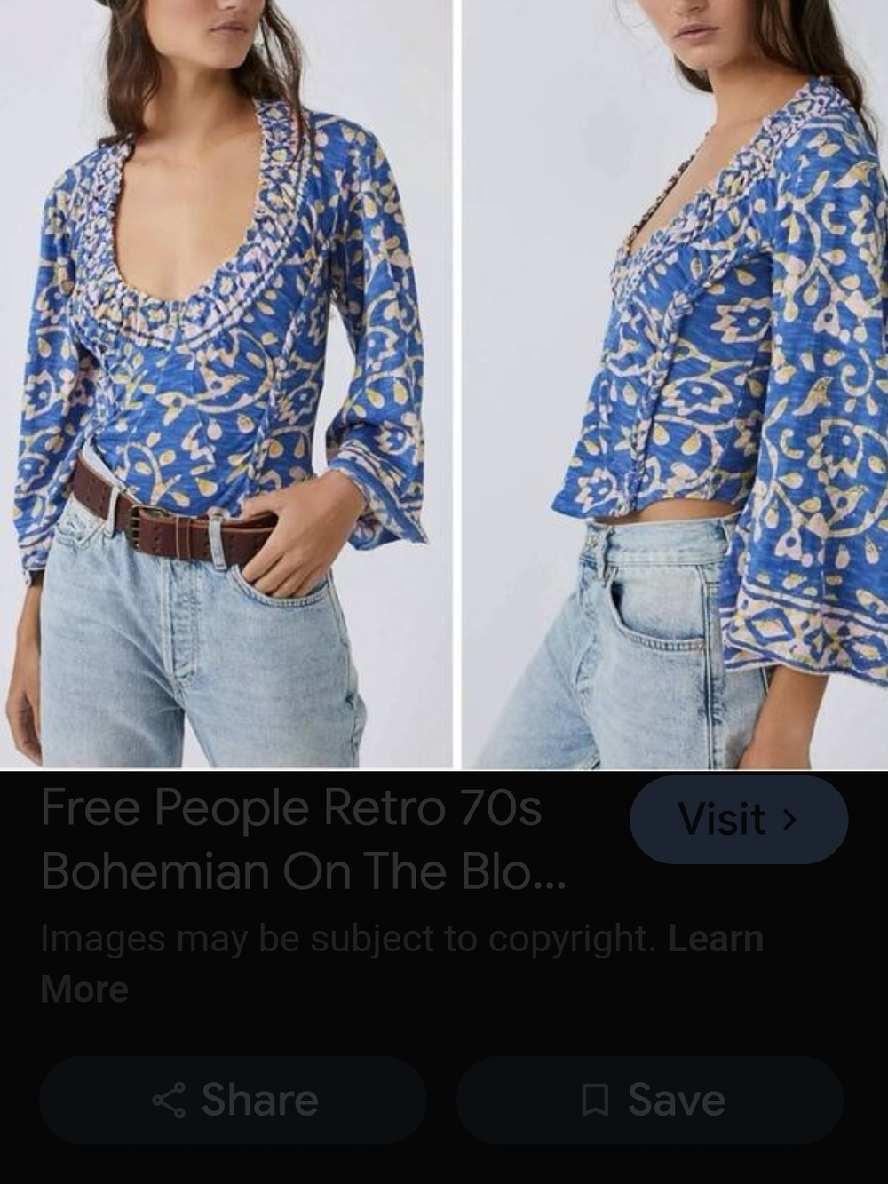 Free People Blue Floral Boho Scoop-Neck Blouse